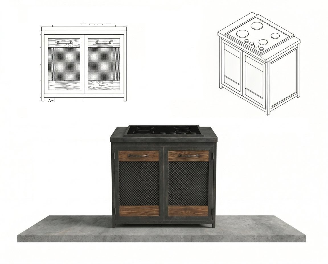 Module for gas / induction cooktop, 4 burners (80x60)